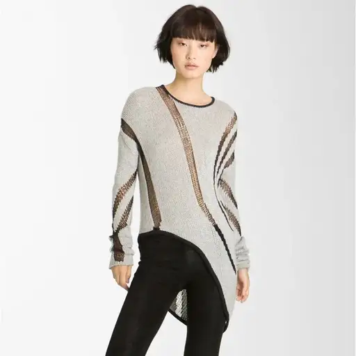 Helmut Lang grey intarsia asymmetrical sweater