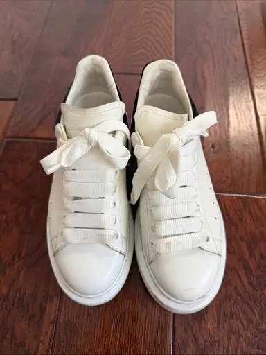 Alexander McQueen White Leather Sneakers with Black Heel Tab