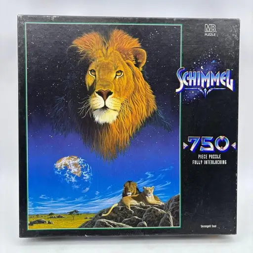 Vintage Schimmel Serengeti Soul Lions Space 750 Pc Jigsaw Puzzle MB 1996 NEW