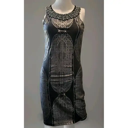 Custo Barcelona Black Silver Beaded Bodycon Dress Sz 1 Small Cocktail Party Club