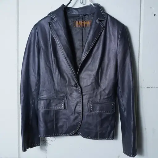 【BALMAIN】バルマン ホワイトステッチラムレザージャケット black