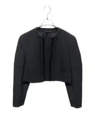 COMME des GARCONS Black Cropped Jacket M Wool Blend, Side Pockets