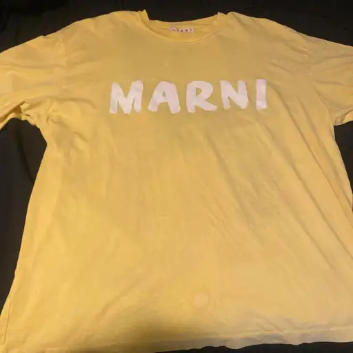 Yellow Marni t-shirt with white text reading 'MARNI' #luxury #designer