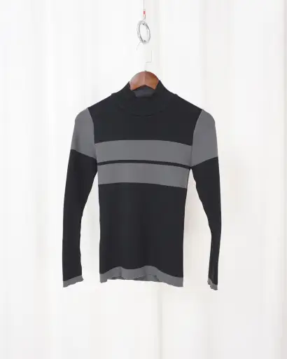 ISSEY MIYAKE Mock Neck Border Knit c.Late 90s