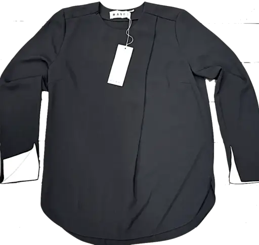 Marni ITALY. NEW W/TAGS Black Silk Crepe Blouse with Ivory Turn-Back Cuffs