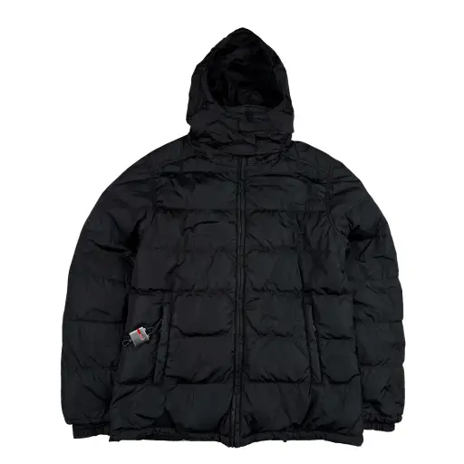 Prada Black Red Tab Logo Zipped Hooded Puffer Jacket - Womens Medium
