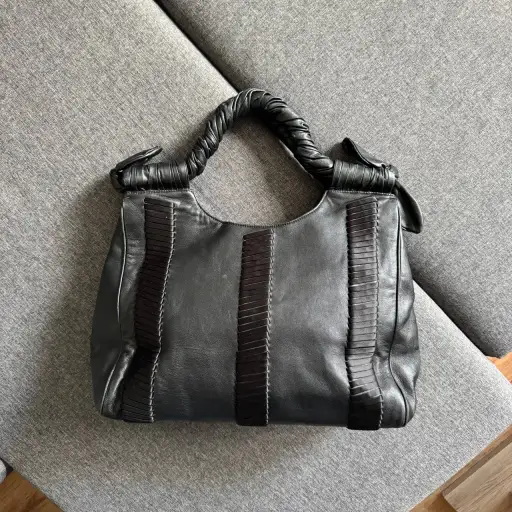 Giorgio Armani Black Oversized Leather Daily Bag