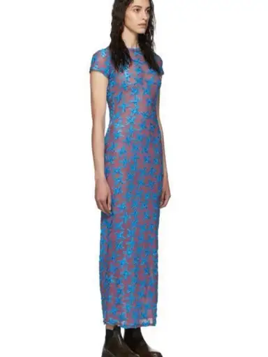 Eckhaus Latta Sheer Velvet Floral Maxi Dress with Slip