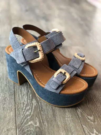 See by Chloé Denim Platform Wedge Sandals sz 39