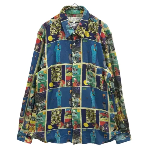 COMME des GARCONS SHIRT(コムデギャルソンシャツ) 2000AW Haruo Kobayashi Wool Shirt 小林晴夫 ウール 総柄 シャツ M ブルー×マルチカラー