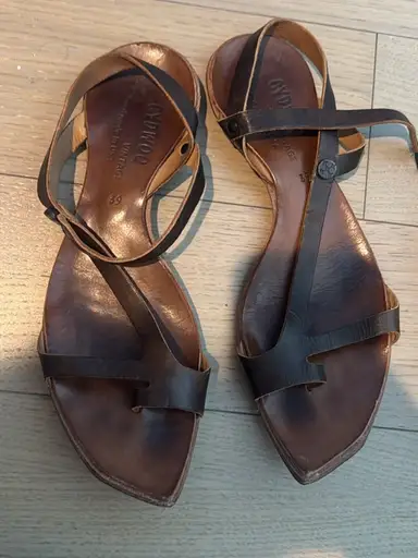 Women's Brown Leather Strappy Sandals with Ankle Strap