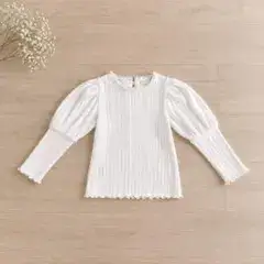 ROA 100 韓国子供服　ホワイト　リボン　長袖　M カットソー　トップス
