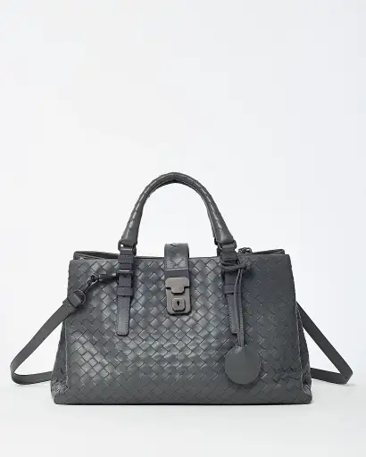 Bottega Veneta Grey Intrecciato Nappa Leather Small Roma Tote Bag with Strap