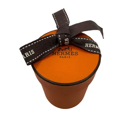 Hermes Round Cylinder Gift Box Small Orange Authentic Logo Ribbon