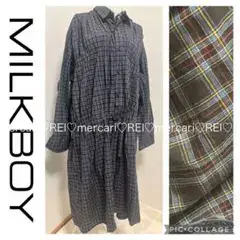 MILK BOY ミルクボーイ　ユニセックス チェック　ロングワンピース　長袖
