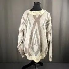 Claude Montana Sweater Men L Mohair Wool Geometric 80s Avant Garde Archive Cream