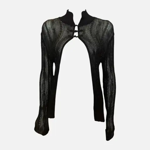 Christian Dior by John Galliano S/S 1999 Black Sheer Open-Front Cable-Knit Jacket