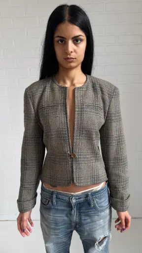 Plaid Wool Cropped Jacket