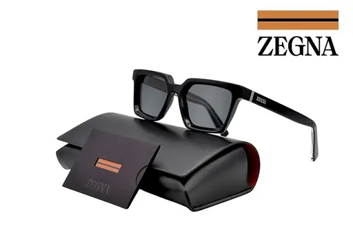 Ermenegildo Zegna - EZ0214 01A - Black Acetate Design & Silver Metal - *New Collection* & *New* - Sunglasses