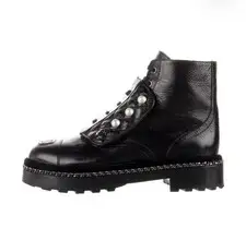 Chanel Black Leather Combat Boots with Pearled Flap and chain 37.5 US 7.5 $2085