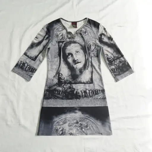 "jean paul gaultier CLASSIQUE"renaissance religious art print lace-up top