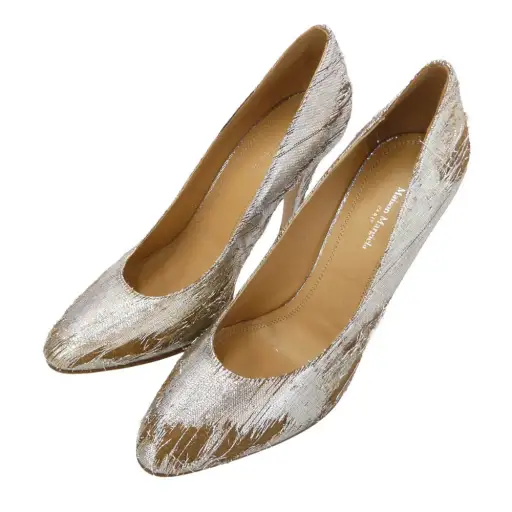 MAISON MARGIELA メゾンマルジェラ S588WL0234 BLEACH ブリーチ加工 ダメージ加工 ポインテッドトゥ ヒール パンプス シルバー系 38【極上美品】【中古】