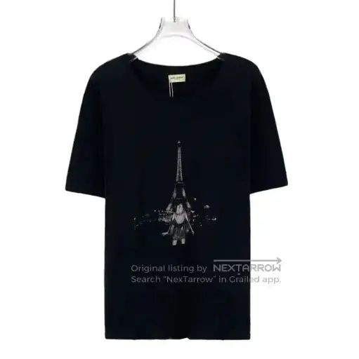 YSL Black Cotton Graphic Tee for Women .