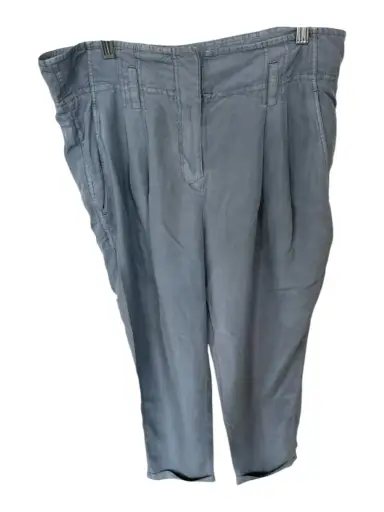 Burberry Brit Size 10 Blue Silk Pockets Buttons Belt loops Striahgt leg Pants