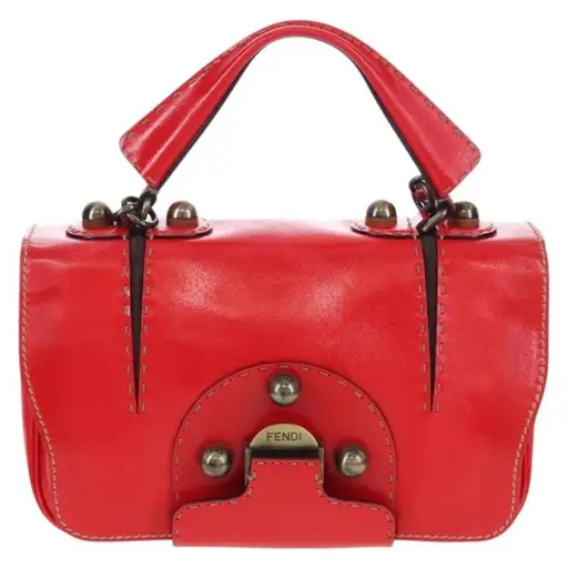Fendi Secret Code F3 Convertible Satchel Textured Leather Red Leather Handbag