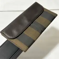 FENDI Pecan Nylon Leather Long Wallet Brown Womens Made in Italy Excellent gift