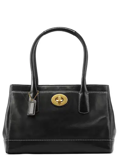 12482 Black Leather Madeline Turnlock Tote Bag