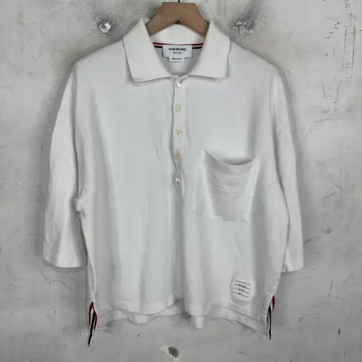 Thom Browne White Boxy Cropped Polo
