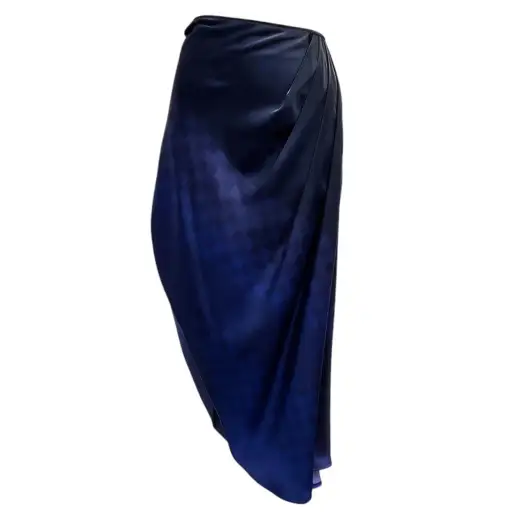 Dries Van Noten Purple Ombre Effect Checkerboard Print Asymmetric Silk Midi Skirt