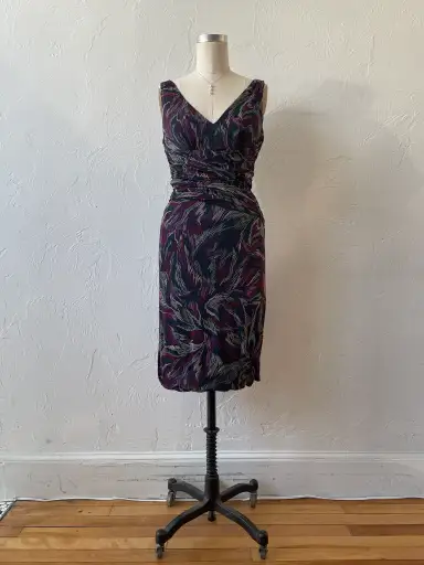 Vintage Missoni Purple & Green Print Silk Blend Jersey Cocktail Dress M