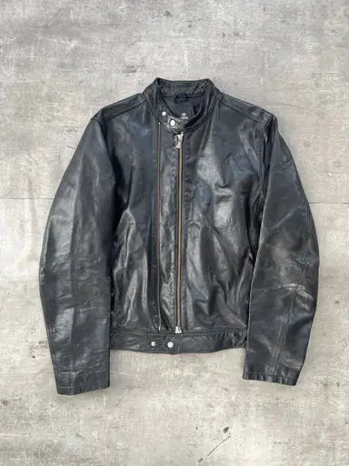 1990's Versace Jeans Double Zip Leather Cafe Racer Jacket