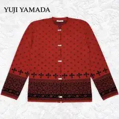 YUJI YAMADA ウール ニット カーディガン ユリ紋章 赤 黒 日本製