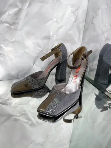 Vintage Miu Miu F/W 1998 patchwork glitter heels