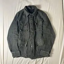 Dirk Schonberger Linen Military Shirt Jacket Charcoal Black Size US L