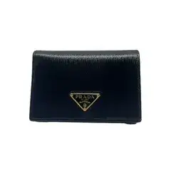 美品 PRADA プラダ ヴィッテロムーブ トライアングル レザー ブラック 財布 ウォレット 二つ折り コンパクト レディース メンズ ユニセックス プレゼント 1MV021