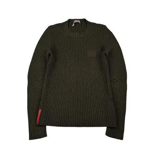 Prada Wool Khaki Crew Neck Cable Knit Jumper - Small
