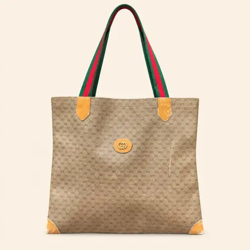Gucci vintage bež GG tote tašna sa zeleno-crvenim ručkama