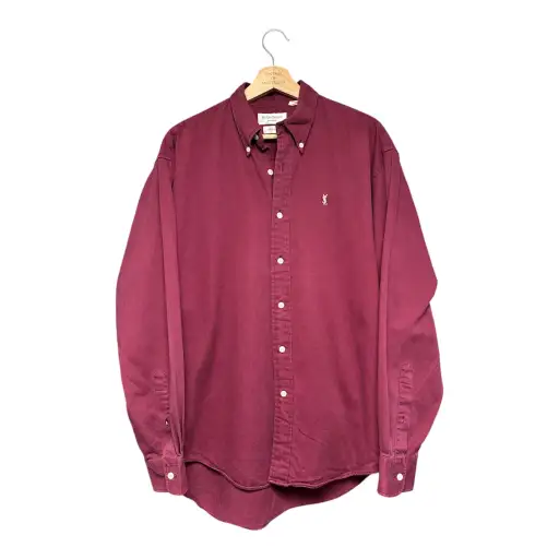 VINTAGE YVES SAINT LAURENT EMBROIDERED LOGO BURGUNDY LONG SLEEVE BUTTON DOWN SHIRT