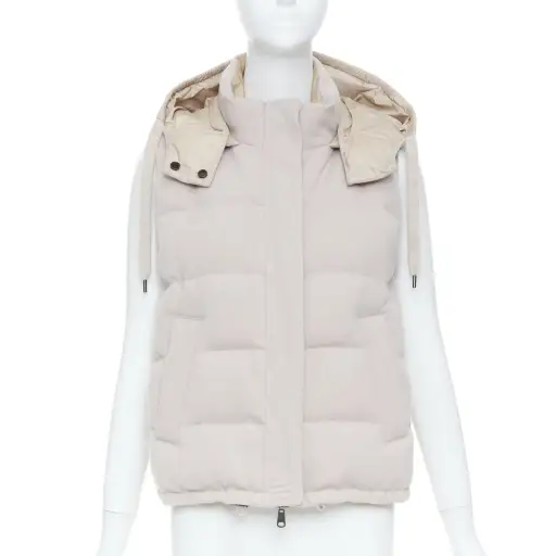BRUNELLO CUCINELLO Reversible beige cashmere down filled puffer vest IT42 M