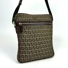 FENDI Zucchino FF Monogram Crossbody Bag Canvas Brown Vintage Auth From Japan