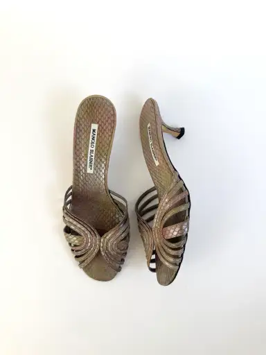 Manolo Blahnik Vintage Metallic Lizard Heels 39