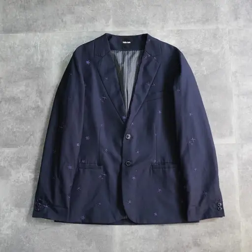 ne-net navy star embroidered seamless-lapel tailored jacket
