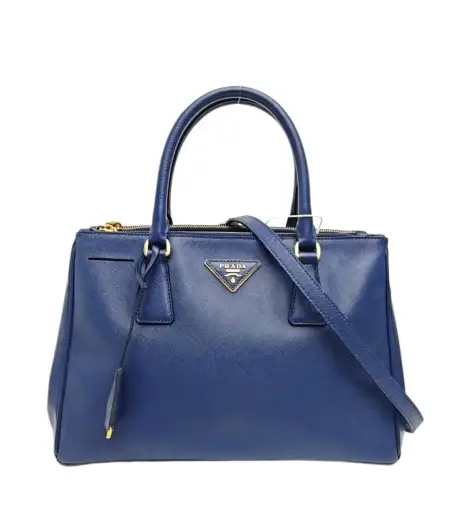 PRADA Galleria Medium dark bluecowhide leather logo cross pattern shoulder bag c