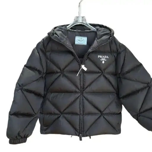 Prada Quilted Logo Hooded Down Jacket Size 38