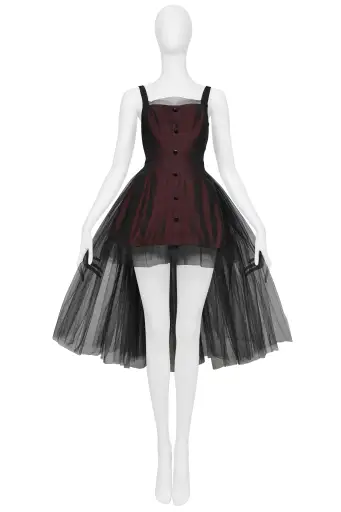 JEAN PAUL GAULTIER BURGUNDY MINI DRESS WITH BLACK TULLE SKIRT
