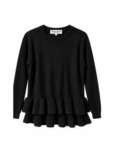 Comme des Garçons Black Size M Wool Ruffle Hem Sweater Avant-Garde Lux Knit